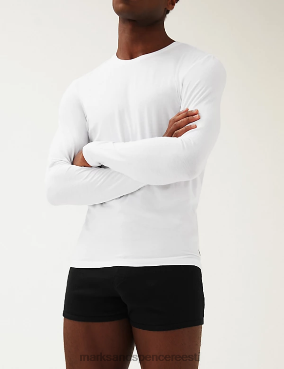Riietus ee Marks & Spencer mehed supima puuvillasegu pikkade varrukatega vest valge NZTRN6160