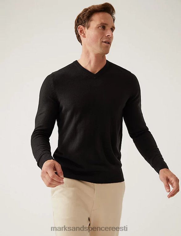 Riietus ee Marks & Spencer mehed cashmiloni v-kaelusega kampsun must NZTRN6010