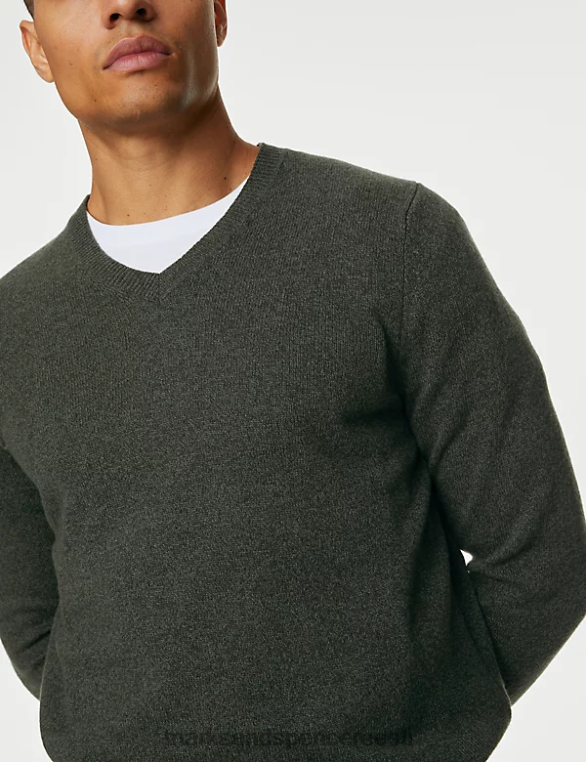 Riietus ee Marks & Spencer mehed puhas eriti peen lambavillane v-kaelusega džemper khaki NZTRN6894