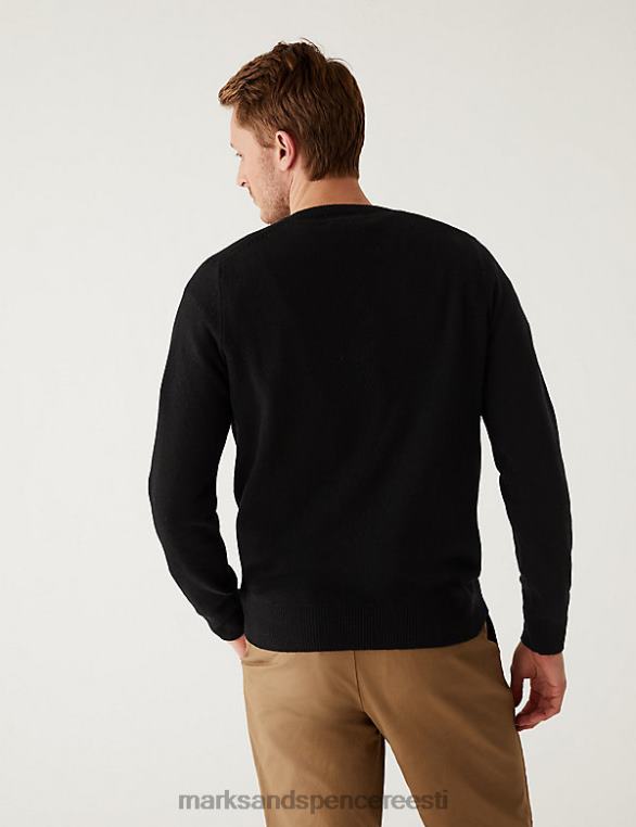 Riietus ee Marks & Spencer mehed puhas eriti peen lambavillane v-kaelusega džemper must NZTRN7482