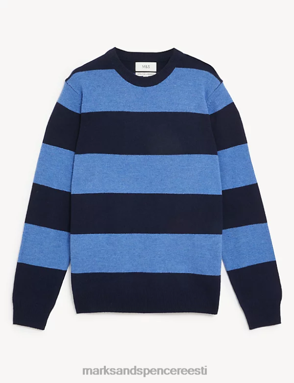 Riietus ee Marks & Spencer mehed puhas eriti peen lambavillatriibuline kampsun sinine segu NZTRN6552