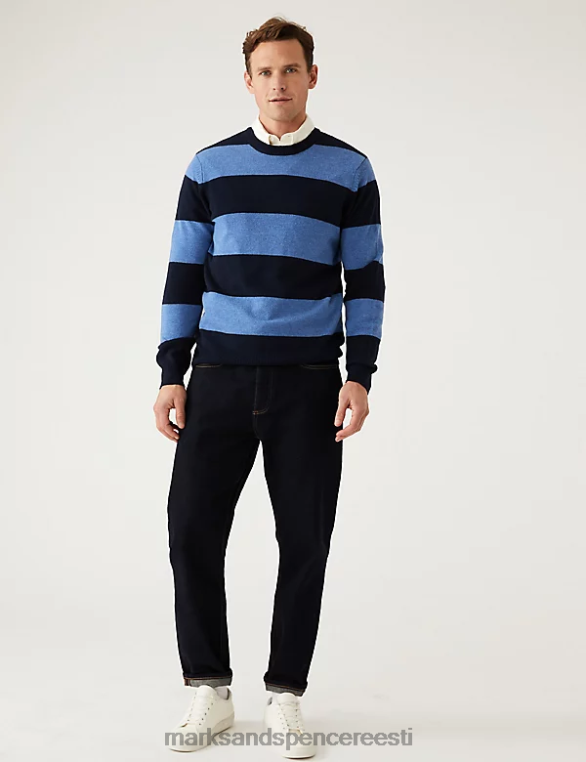 Riietus ee Marks & Spencer mehed puhas eriti peen lambavillatriibuline kampsun sinine segu NZTRN6552