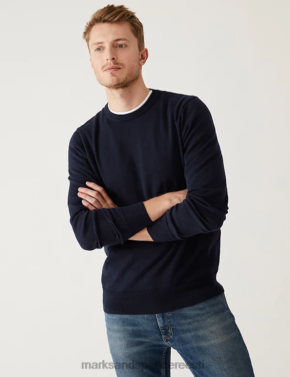 Riietus ee Marks & Spencer mehed puhtast puuvillast kaelusega kampsun merevägi NZTRN7516