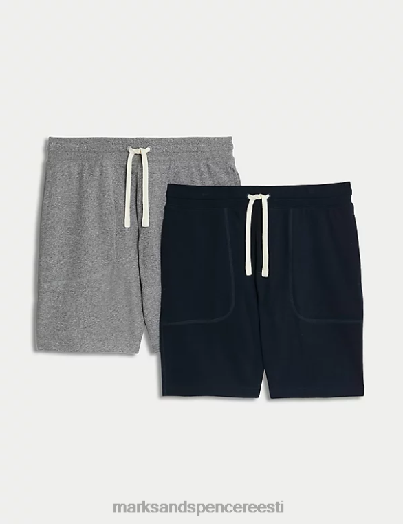 Riietus ee Marks & Spencer mehed 2 tk puhtast puuvillast jersey lühikesed püksid hall segu NZTRN4749