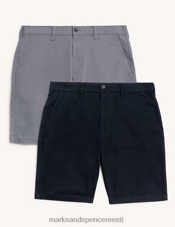 Riietus ee Marks & Spencer mehed 2 tk venivad chino lühikesed püksid tumesinine/hall NZTRN5829