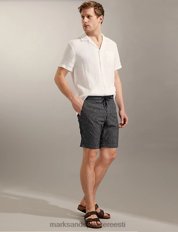 Riietus ee Marks & Spencer mehed linased rikkalikud triibulised lühikesed püksid mereväe/valge NZTRN5212