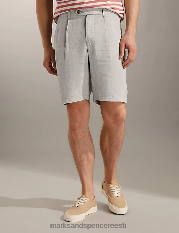 Riietus ee Marks & Spencer mehed puhtast linasest ühe plisseeritud chino lühikesed püksid kivi NZTRN7014