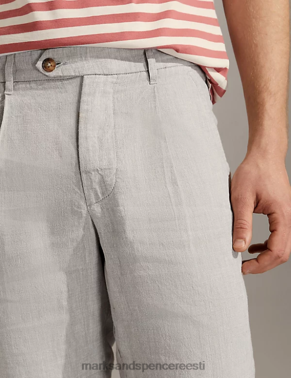 Riietus ee Marks & Spencer mehed puhtast linasest ühe plisseeritud chino lühikesed püksid kivi NZTRN7014