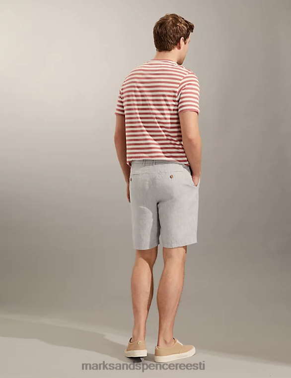 Riietus ee Marks & Spencer mehed puhtast linasest ühe plisseeritud chino lühikesed püksid kivi NZTRN7014