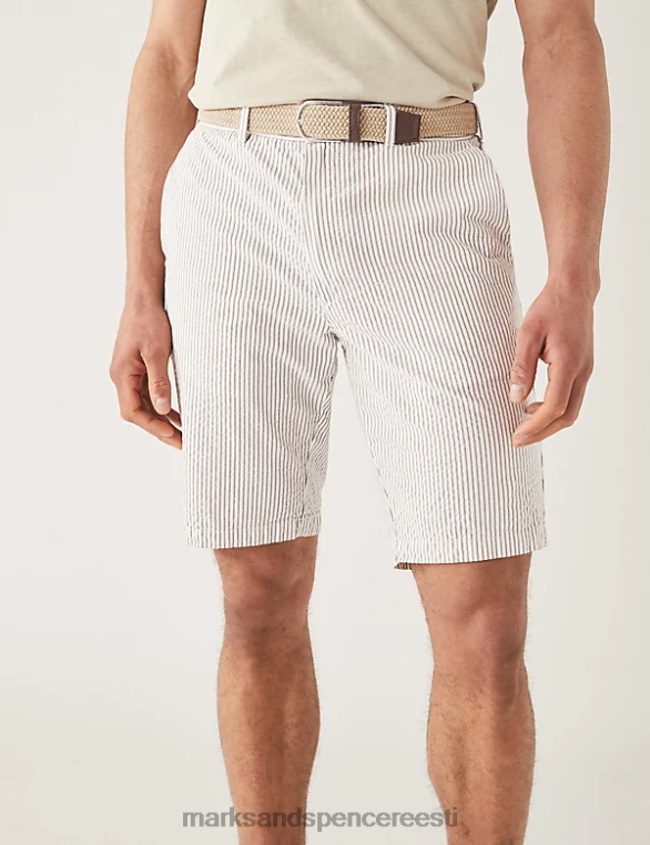 Riietus ee Marks & Spencer mehed puhtast puuvillast seersucker vööga chino lühikesed püksid looduslik segu NZTRN6242