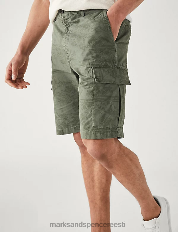 Riietus ee Marks & Spencer mehed puhtast puuvillast trükitud cargo lühikesed püksid khaki NZTRN4854