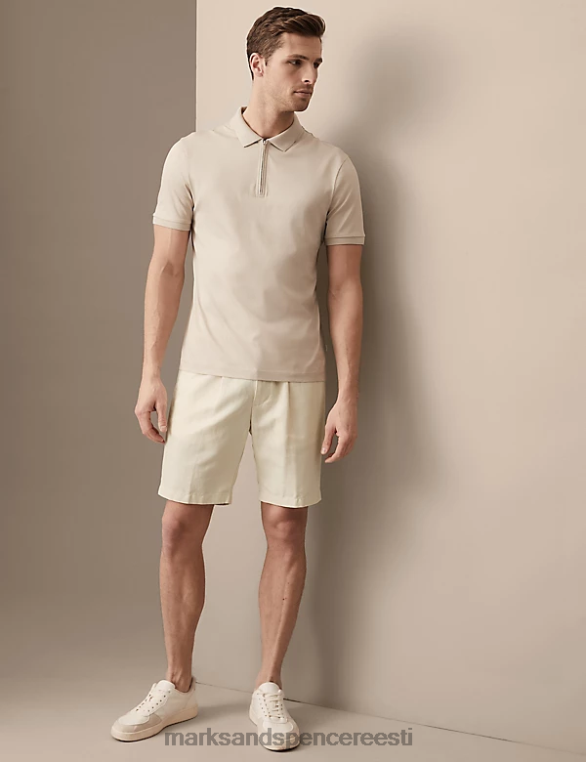 Riietus ee Marks & Spencer mehed puuvillane linane elastne vöökohaga chino lühikesed püksid ekru NZTRN5978
