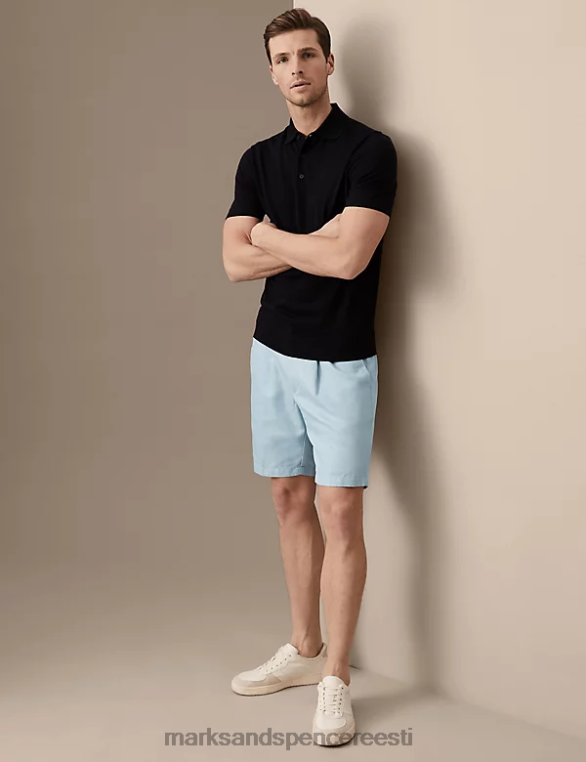 Riietus ee Marks & Spencer mehed puuvillane linane elastne vöökohaga chino lühikesed püksid helesinine NZTRN6366