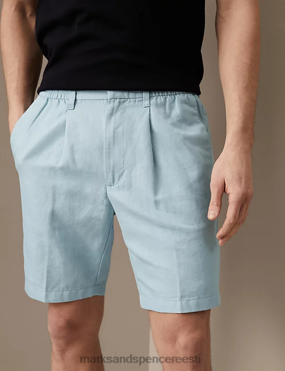 Riietus ee Marks & Spencer mehed puuvillane linane elastne vöökohaga chino lühikesed püksid helesinine NZTRN6366