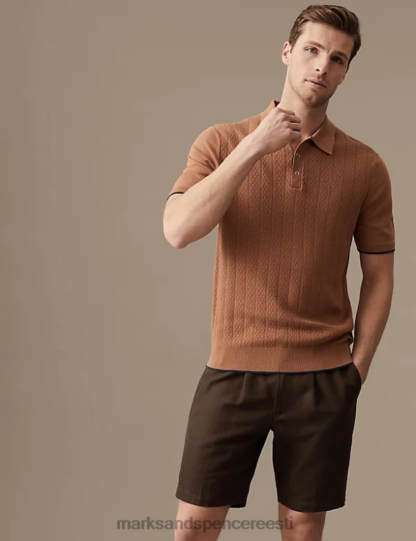 Riietus ee Marks & Spencer mehed puuvillane linane elastne vöökohaga chino lühikesed püksid pruun NZTRN6367