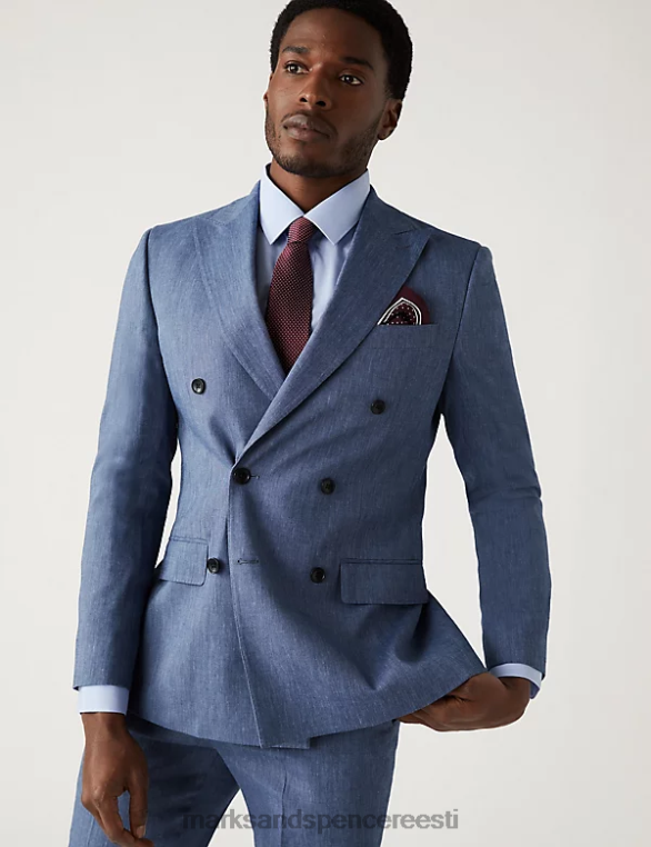 Riietus ee Marks & Spencer mehed kohandatud istuvusega itaalia linane imeülikonna jope chambray NZTRN5494