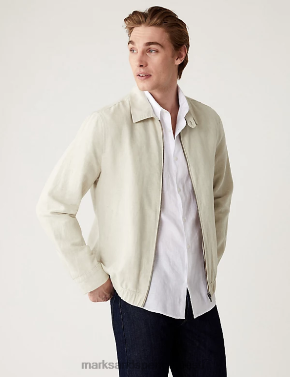Riietus ee Marks & Spencer mehed linasegu harringtoni jope ekru NZTRN6386
