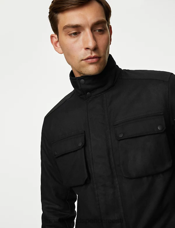 Riietus ee Marks & Spencer mehed puhtast puuvillast vahast parka jakk tormirõivastega must NZTRN4953