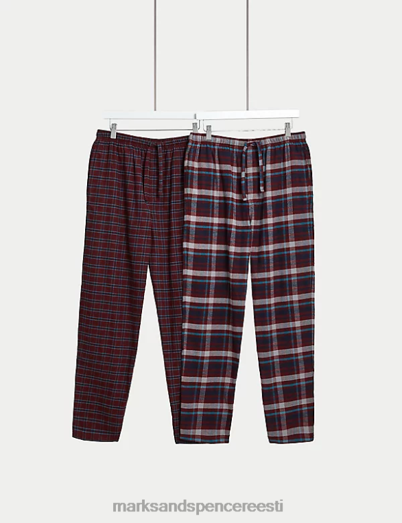 Riietus ee Marks & Spencer mehed 2pk harjatud puuvillased ruudulised pidžaamapüksid Burgundia segu NZTRN4853