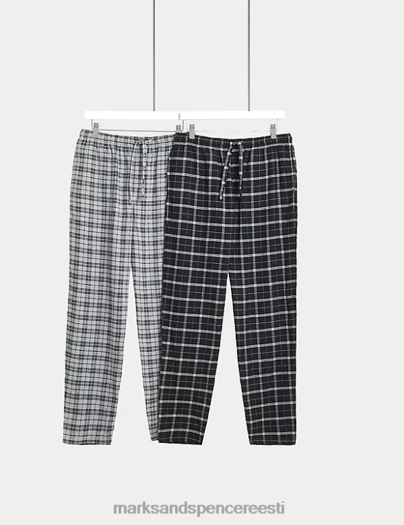 Riietus ee Marks & Spencer mehed 2pk harjatud puuvillased ruudulised pidžaamapüksid must segu NZTRN4815
