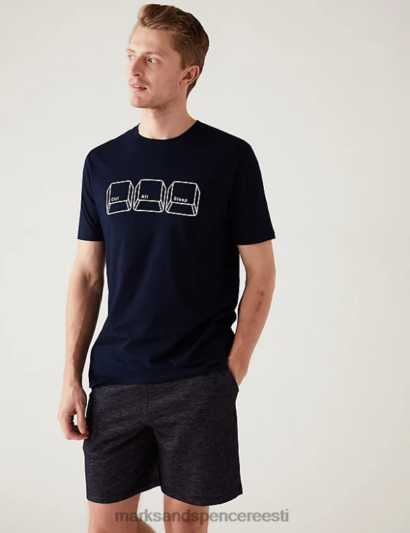 Riietus ee Marks & Spencer mehed puhtast puuvillast arvutigraafika puhkeriiete topp tume merevägi NZTRN6808