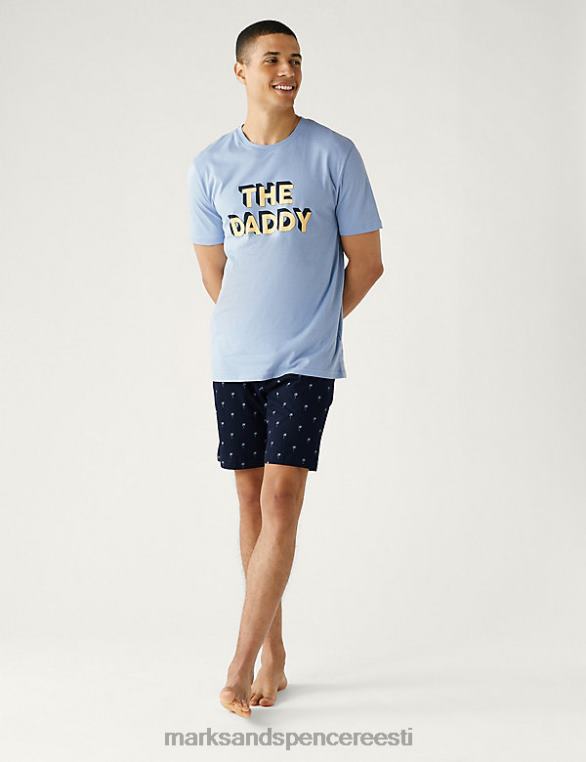 Riietus ee Marks & Spencer mehed puhtast puuvillast the daddy slogan pidžaamakomplekt sinine segu NZTRN5282