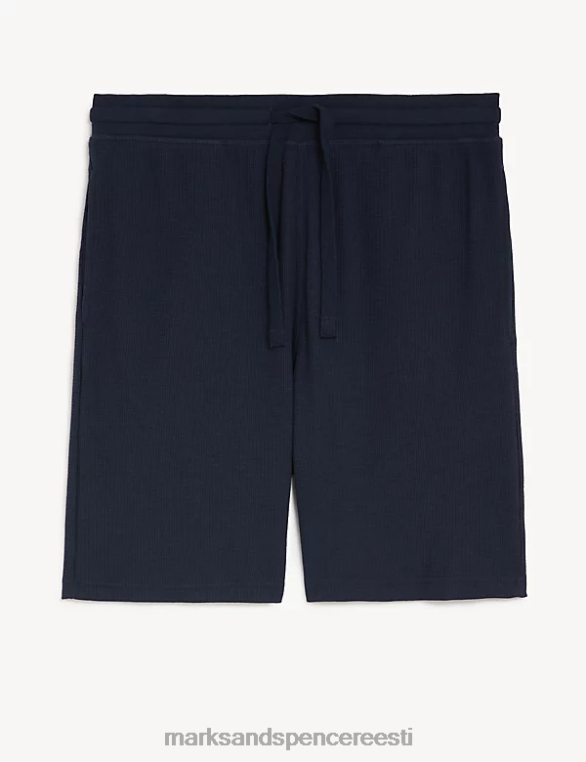 Riietus ee Marks & Spencer mehed puuvillased ülipehmed vahvlid loungewear lühikesed püksid tume merevägi NZTRN6549