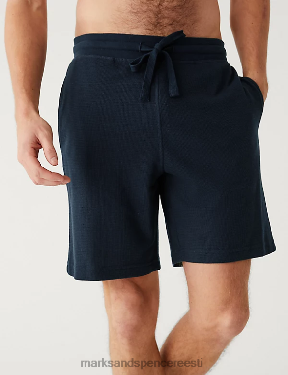 Riietus ee Marks & Spencer mehed puuvillased ülipehmed vahvlid loungewear lühikesed püksid tume merevägi NZTRN6549