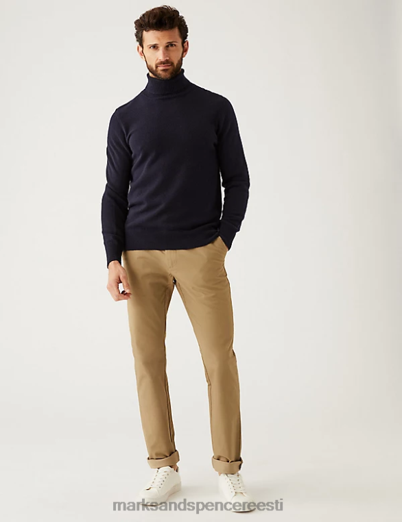 Riietus ee Marks & Spencer mehed lühema pikkusega slim fit veniv chino tume kivi NZTRN7445