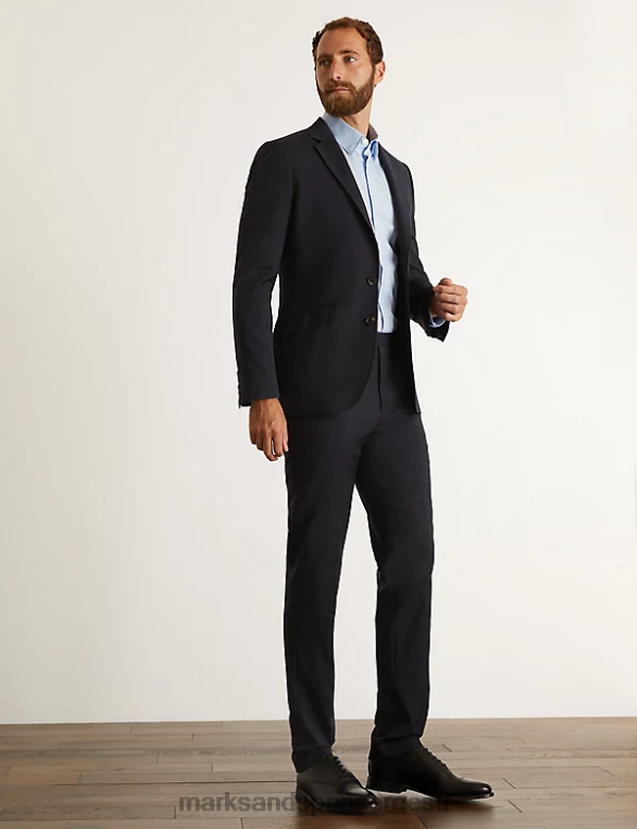 Riietus ee Marks & Spencer mehed slim fit super 100s puhtast villast püksid keskmine merevägi NZTRN6749