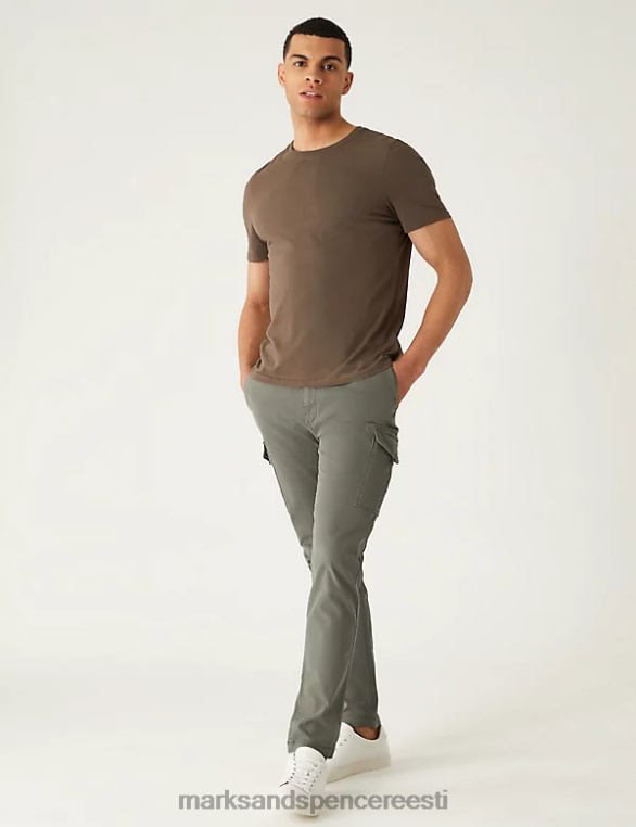 Riietus ee Marks & Spencer mehed slim fit tekstuuriga veniv cargo püksid khaki NZTRN6374