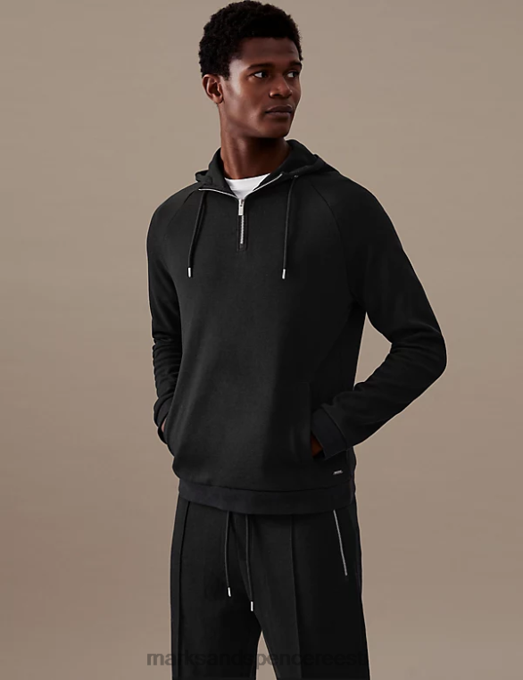 Riietus ee Marks & Spencer mehed puuvillasegu pool lukuga kapuuts must NZTRN7088