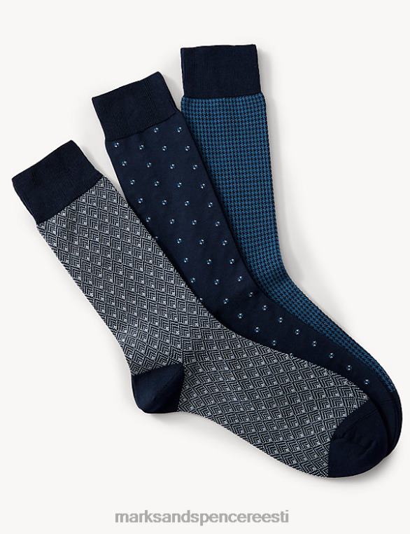 Riietus ee Marks & Spencer mehed 3 tk Egiptuse puuvillast rikkalikud sokid sinine segu NZTRN5437