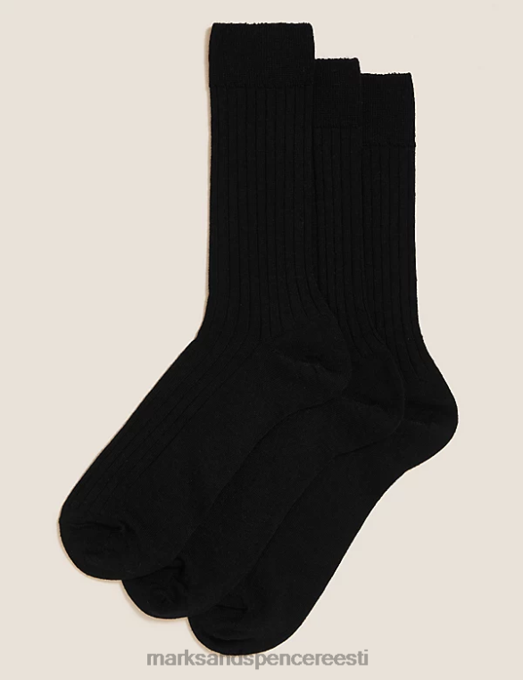 Riietus ee Marks & Spencer mehed 3 tk lambavillast nutikad sokid must NZTRN7143