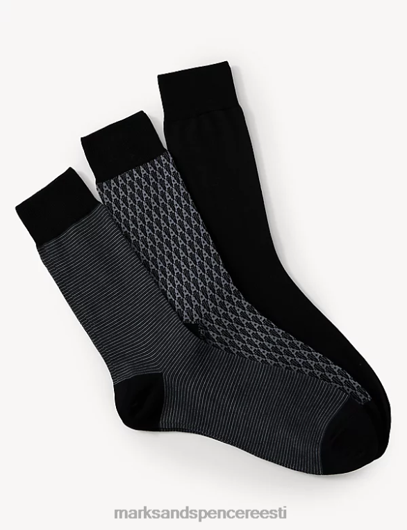 Riietus ee Marks & Spencer mehed 3 tk modaalpima puuvillased sokid must segu NZTRN5346