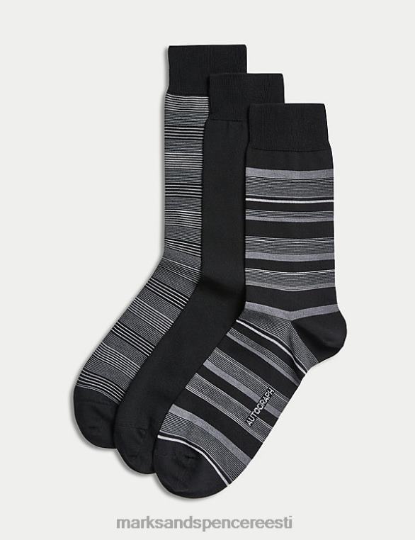 Riietus ee Marks & Spencer mehed 3 tk modaalpima puuvillased sokid must segu NZTRN5852
