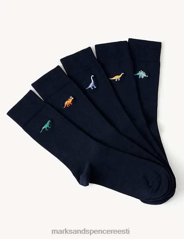 Riietus ee Marks & Spencer mehed 5 tk dinosaurusest puuvillased rikkad sokid mereväe segu NZTRN4867
