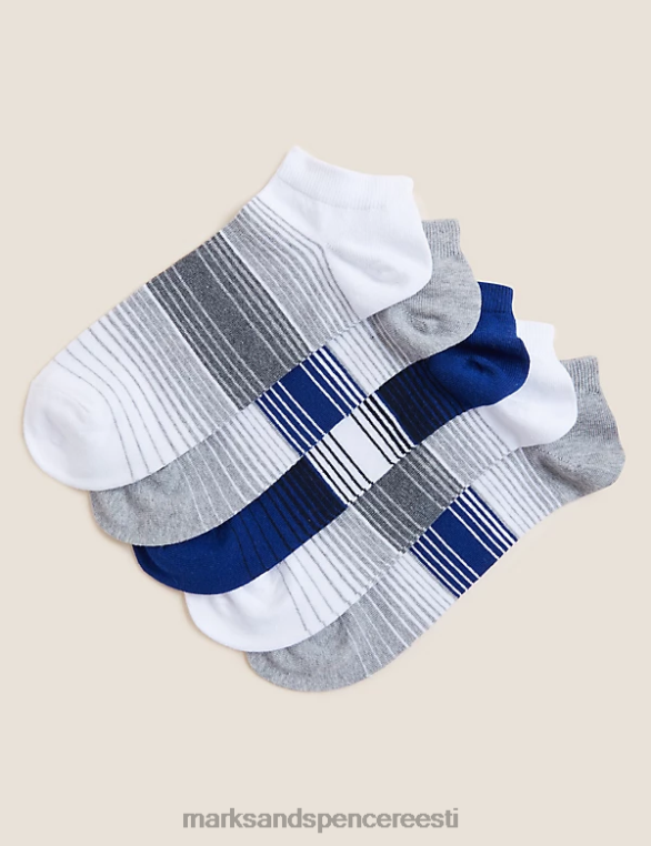 Riietus ee Marks & Spencer mehed 5pk lahedad ja värsked triibulised trennisokid hall segu NZTRN5488