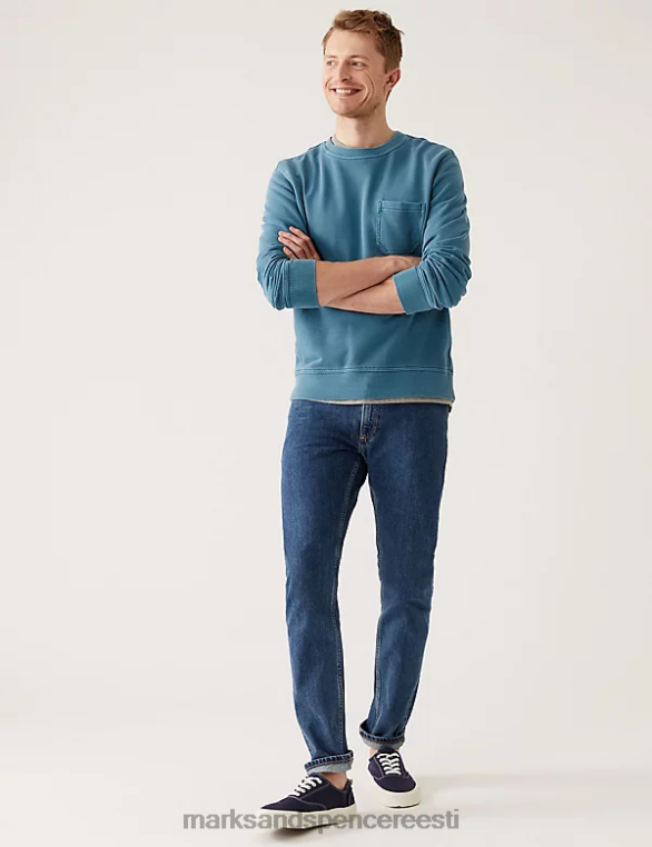 Riietus ee Marks & Spencer mehed slim fit puhtast puuvillast teksad keskmine sinine NZTRN5148