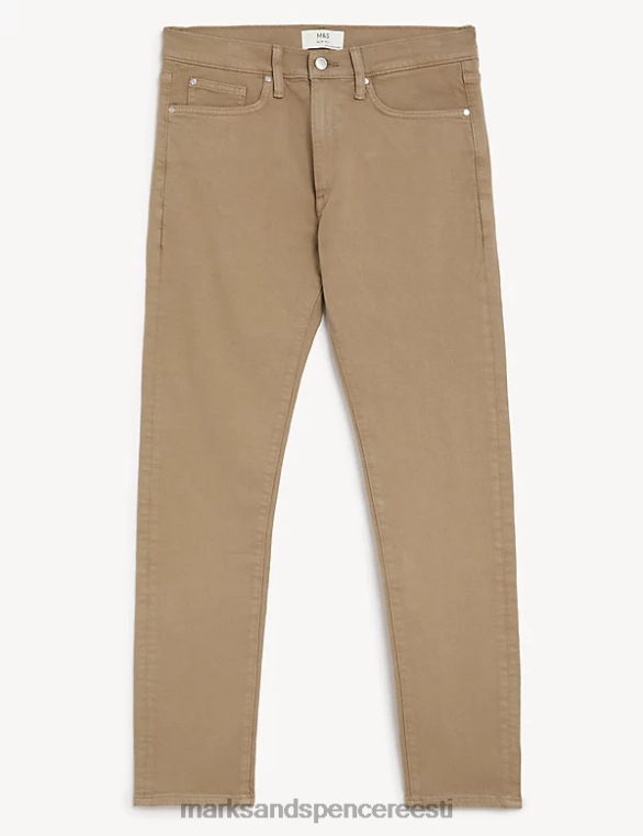 Riietus ee Marks & Spencer mehed slim fit teega värvitud stretch teksad liiv NZTRN5774