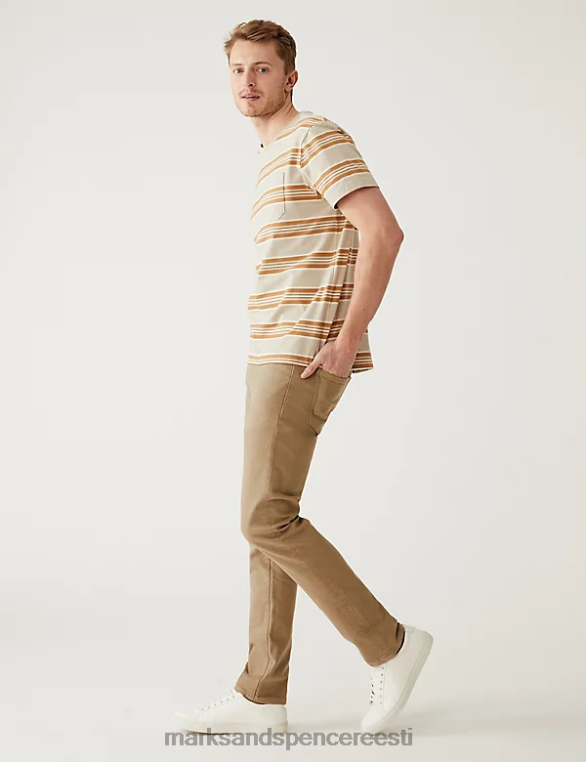 Riietus ee Marks & Spencer mehed slim fit teega värvitud stretch teksad liiv NZTRN5774