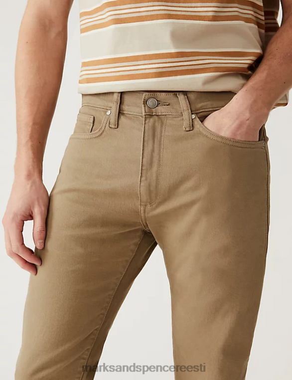Riietus ee Marks & Spencer mehed slim fit teega värvitud stretch teksad liiv NZTRN5774