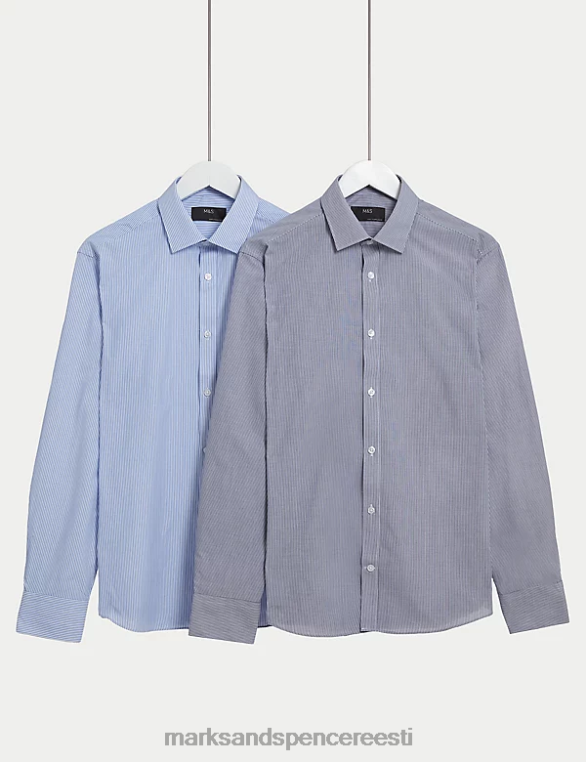 Riietus ee Marks & Spencer mehed 2pk slim fit lihtne triikida pikkade varrukatega särgid sinine segu NZTRN5120