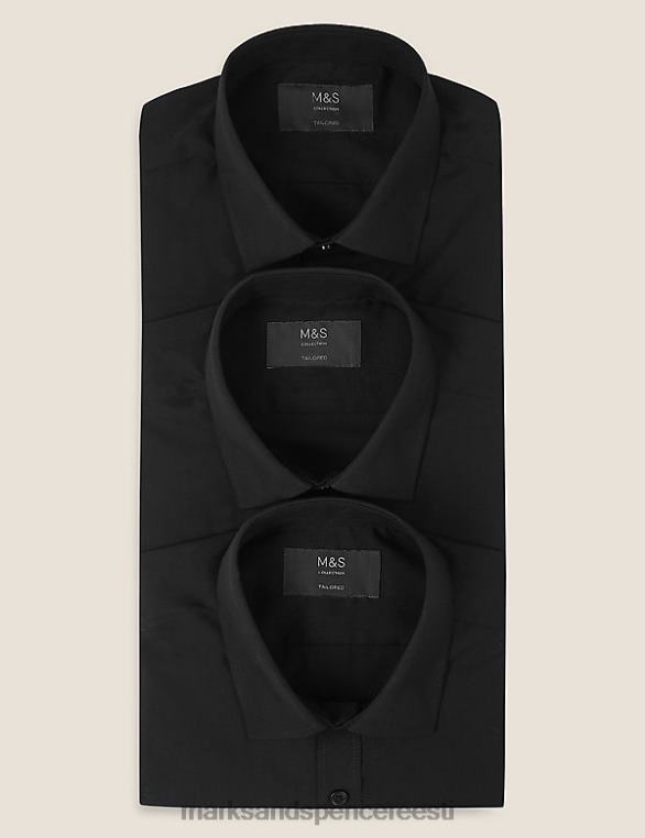 Riietus ee Marks & Spencer mehed 3pk kohandatud lühikeste varrukatega särgid must NZTRN6354