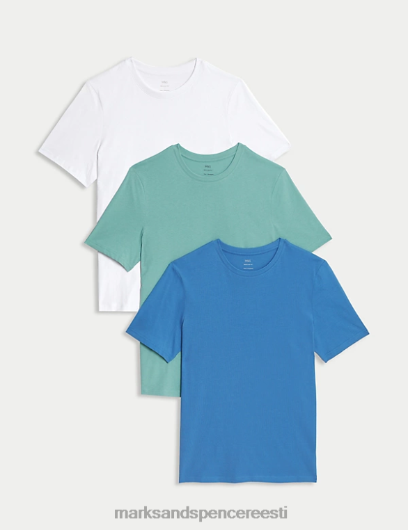 Riietus ee Marks & Spencer mehed 3pk puhtast puuvillast kaelusega T-särgid ookean NZTRN5094