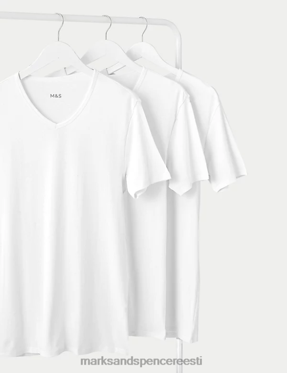 Riietus ee Marks & Spencer mehed 3pk puhtast puuvillast v-kaelusega T-särgivestid valge NZTRN5010