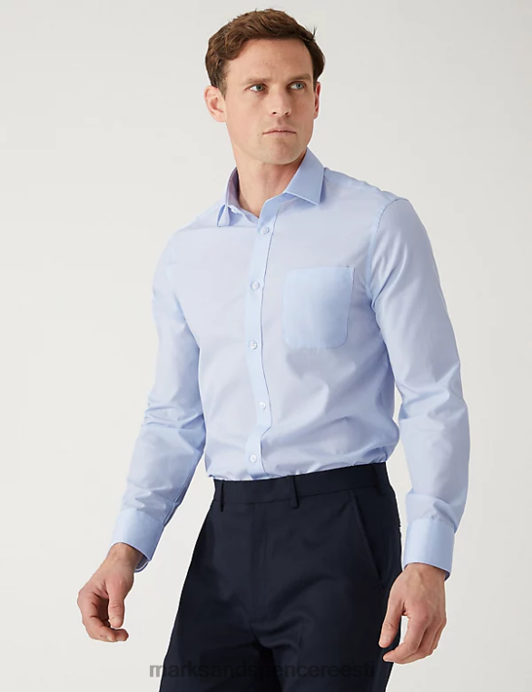 Riietus ee Marks & Spencer mehed 3pk slim fit lihtne triikida pikkade varrukatega särgid sinine segu NZTRN5516