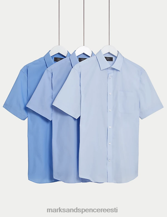 Riietus ee Marks & Spencer mehed 3pk slim fit lihtsad rauaga puuvillasegu särgid sinine NZTRN4994
