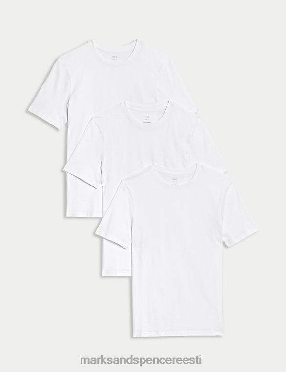 Riietus ee Marks & Spencer mehed 3pk slim fit puhtast puuvillast kaelusega T-särgid valge segu NZTRN4797