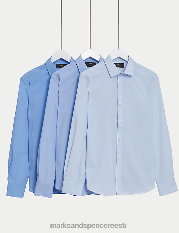Riietus ee Marks & Spencer mehed 3pk slim fit puuvillasegust pikkade varrukatega särgid sinine NZTRN6658